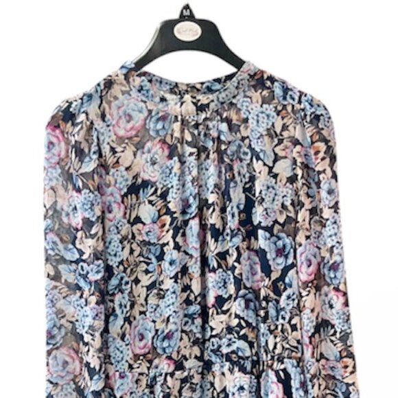 Banana Republic Navy Floral Chiffon Midi Dress | Size -Medium Petite - Picture 3 of 5